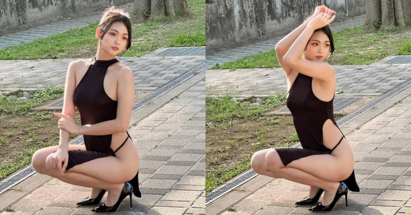 【WPT扑克】翹臀甜心「露露咪」河堤旁辣穿旗袍，側面全空露「嫩臀美腿」！