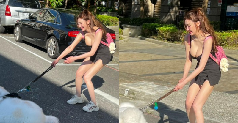 【WPT扑克】中和「巨乳長腿妹」遛狗卡斑馬線上　使出吃奶的力氣也拉不動