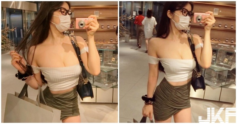 【WPT扑克】百貨商場驚見「爆乳口罩妹」，超低胸視角火辣自拍，巨大H奶要掉出了！