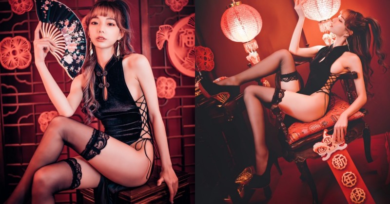 【WPT扑克】超狂「暗黑旗袍」來拜年！火辣甜心「啾啾」側邊綁帶開衩，雪肌黑絲讓人想狂發紅包！