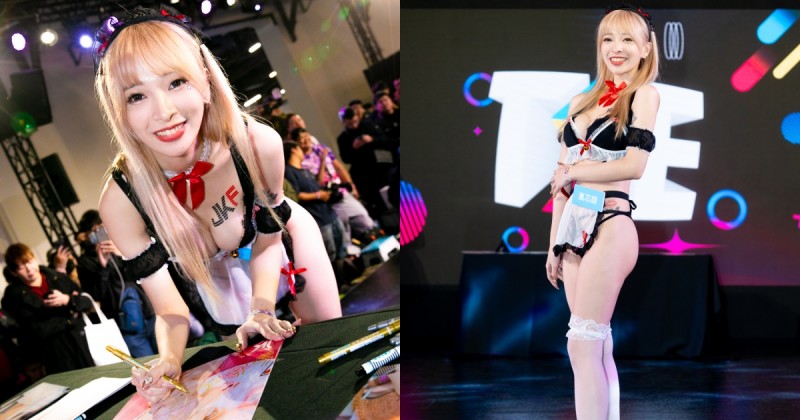 【WPT扑克】性感小女僕「嵐芯語」TSE狂撩粉絲，彎腰簽名時「H罩杯雪乳」差點掉出來