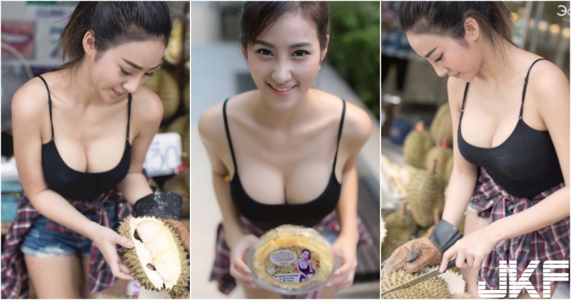 【WPT扑克】白嫩「大奶正妹」街邊賣榴槤！胸前肉團「比榴槤還大」！果香四溢誰受得了～