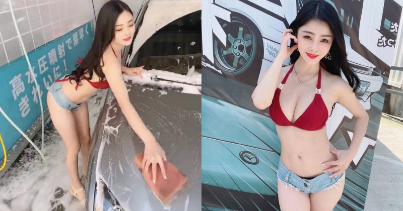 【WPT扑克】辣妹洗車94厲害！「比基尼美乳正妹」幫車洗泡泡浴，白皙窈窕好性感！