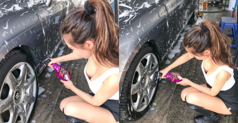 【WPT扑克】天氣好就是要洗車！「巨乳妹」自助洗車呼之欲出　爆乳風景讓人看傻眼