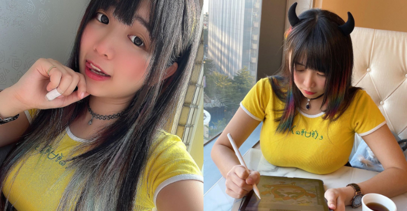 【WPT扑克】「兇猛龍蝦妹」做畫也端奶上桌，「囂張乳氣」讓人超想學插畫