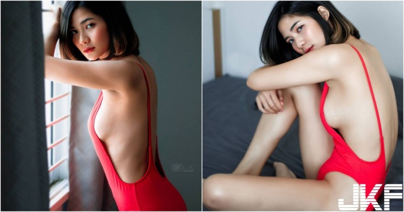 【WPT扑克】火辣側乳外露！「短髮美乳妹」火紅連身泳衣太搶眼！「大片裸背」好不客氣！