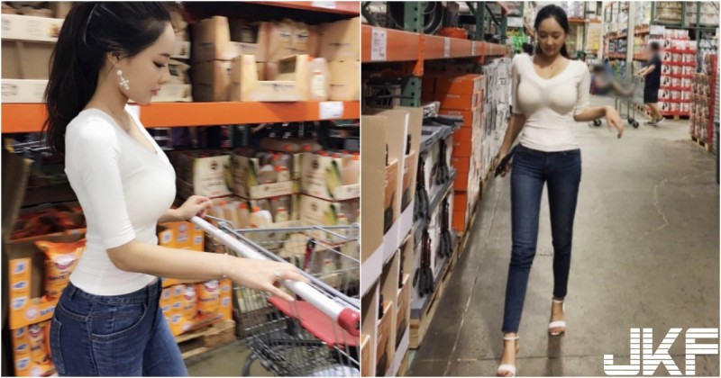 【WPT扑克】大賣場遇到「前凸後翹」大奶妹！胸前兩顆「白色砲彈」好驚人！這Ｓ曲線誰受得了…