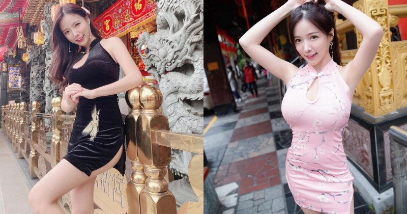 【WPT扑克】新加坡大奶妹來台拜年！「爆乳旗袍」走春逛大廟，路人眼睛都黏在她身上啦！