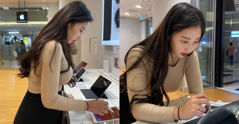 【WPT扑克】APPLE專賣店驚見「巨乳姐姐」試用產品　腰一彎害隔壁男顧客也彎腰