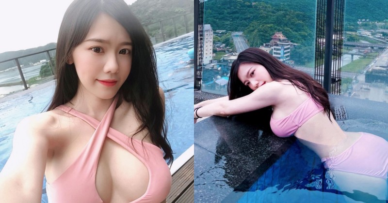 【WPT扑克】正妹實況主「皮皮」膚白貌美超可愛，粉色綁帶泳裝「渾圓雪乳」藏不住！