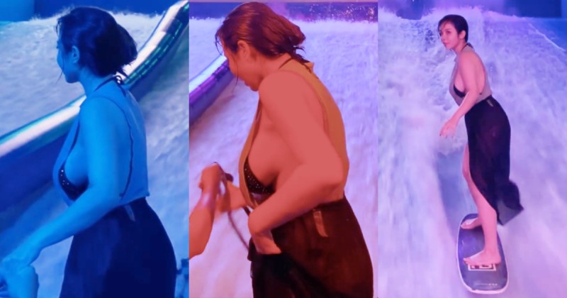 【WPT扑克】木瓜姊姊「陳香菱」挑戰室內衝浪！「側乳弧度」太兇猛，好怕被浪衝到掉出來！