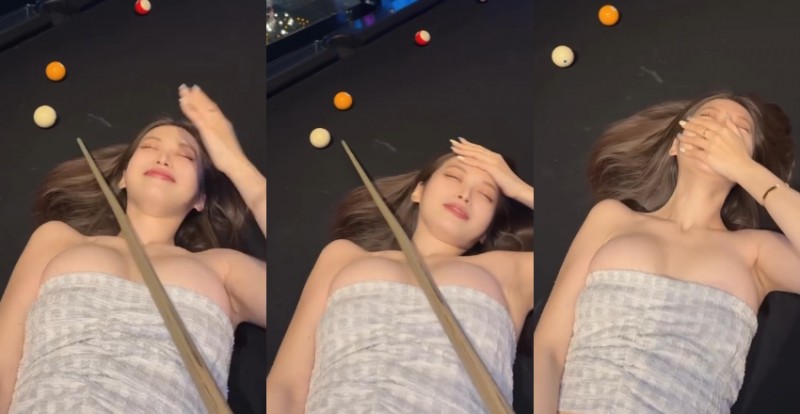 【WPT扑克】巨乳女神躺桌成為人體架桿器　超穩手感一桿進洞不是問題