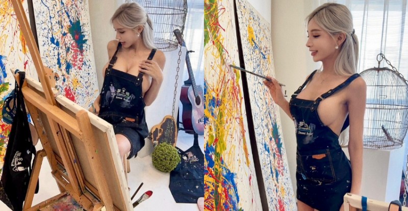 【WPT扑克】不要穿衣服就不會弄髒了！巨乳芭比只穿裸體圍裙露側乳作畫