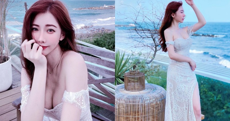【WPT扑克】「氣質長髮正妹」宜蘭海邊爆乳看海！高衩禮服「小露美腿」，風吹來都是香的～