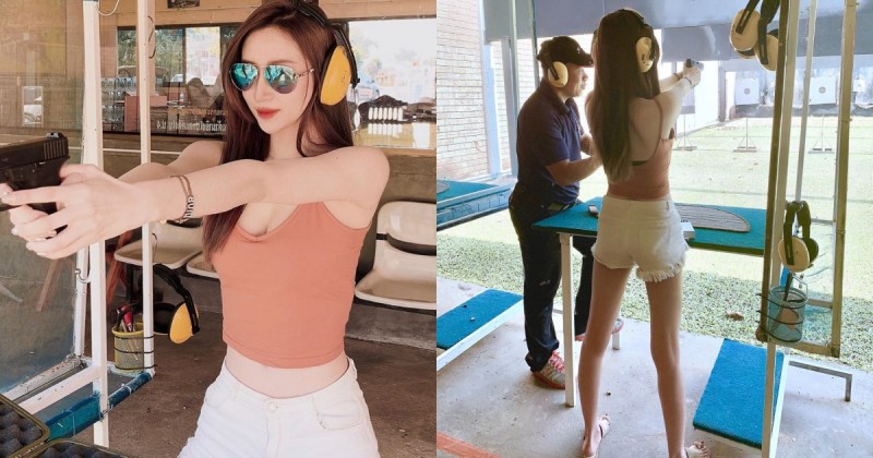 【WPT扑克】子彈燙到奶！打靶練習場內「熱褲長腿妹」勇猛射擊，彈殼直接彈跳進胸前深溝！