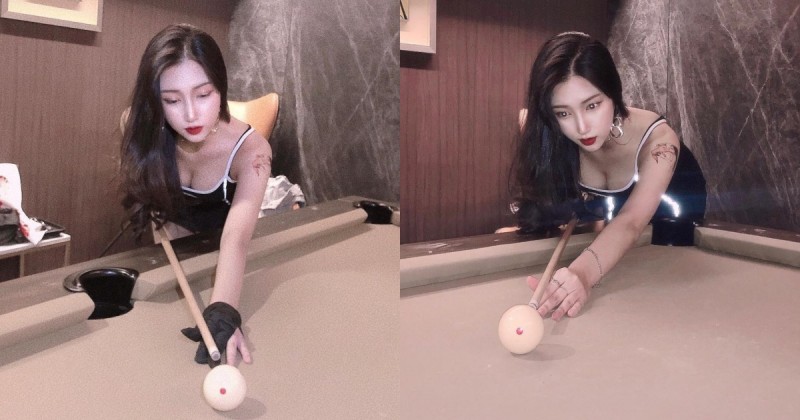 【WPT扑克】「長髮正妹」彎腰打撞球，清涼小背心爆出美乳深溝，看了就想和她PK球技！