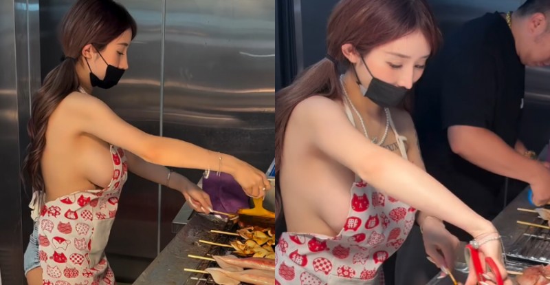 【WPT扑克】士林夜市烤魷魚攤老闆娘因炭火太熱只穿裸體圍裙就上工！