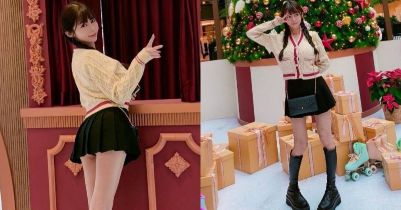 【WPT扑克】巨乳甜心「安希」聖誕樹前留念，迷你短裙轉過去「白嫩蜜桃」彈出！