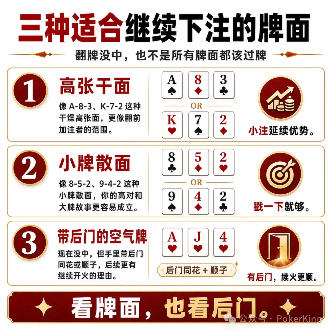 【WPT扑克】翻牌没中别急着过牌:三种适合“延续下注”的牌面,帮你拿下该拿的底池